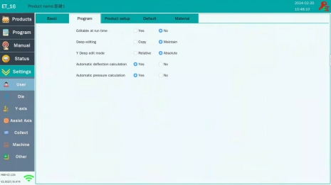 Programm parameters page 